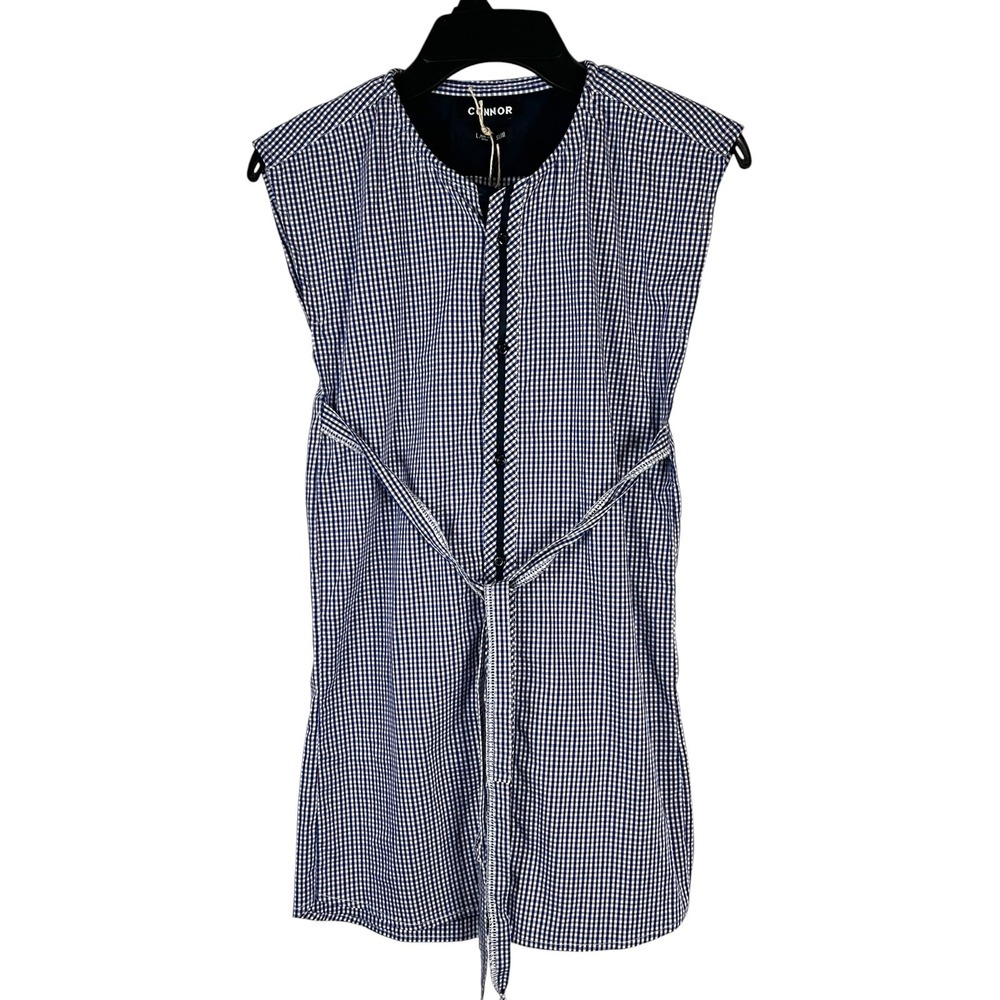 NWT - Connor Blue/White Gingham Tie Waist Button Down Shirt Dress -Sz Large